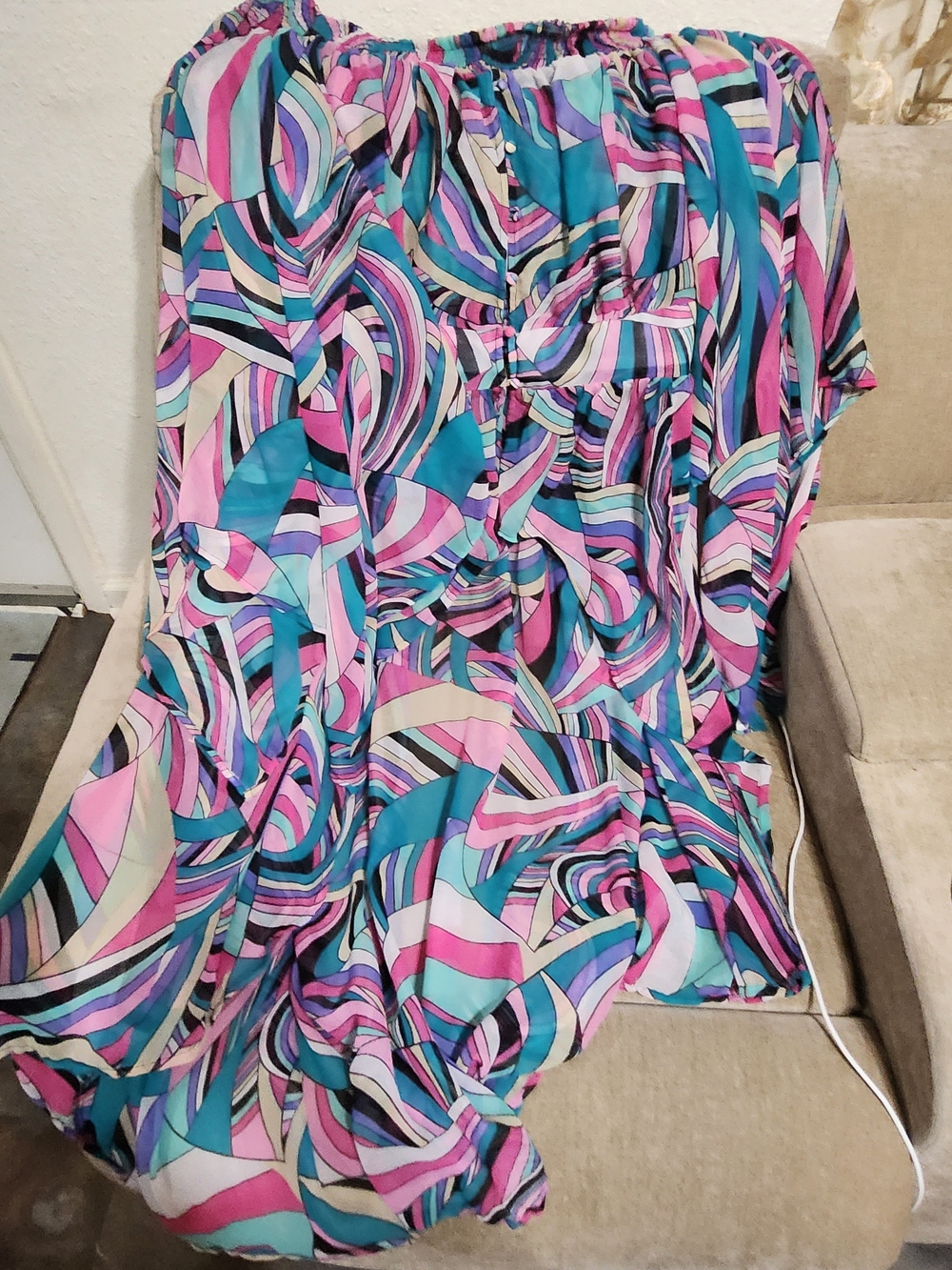 Ashley Stewart Multicolor Abstract Maxi Dress in Teal, Pink, Black